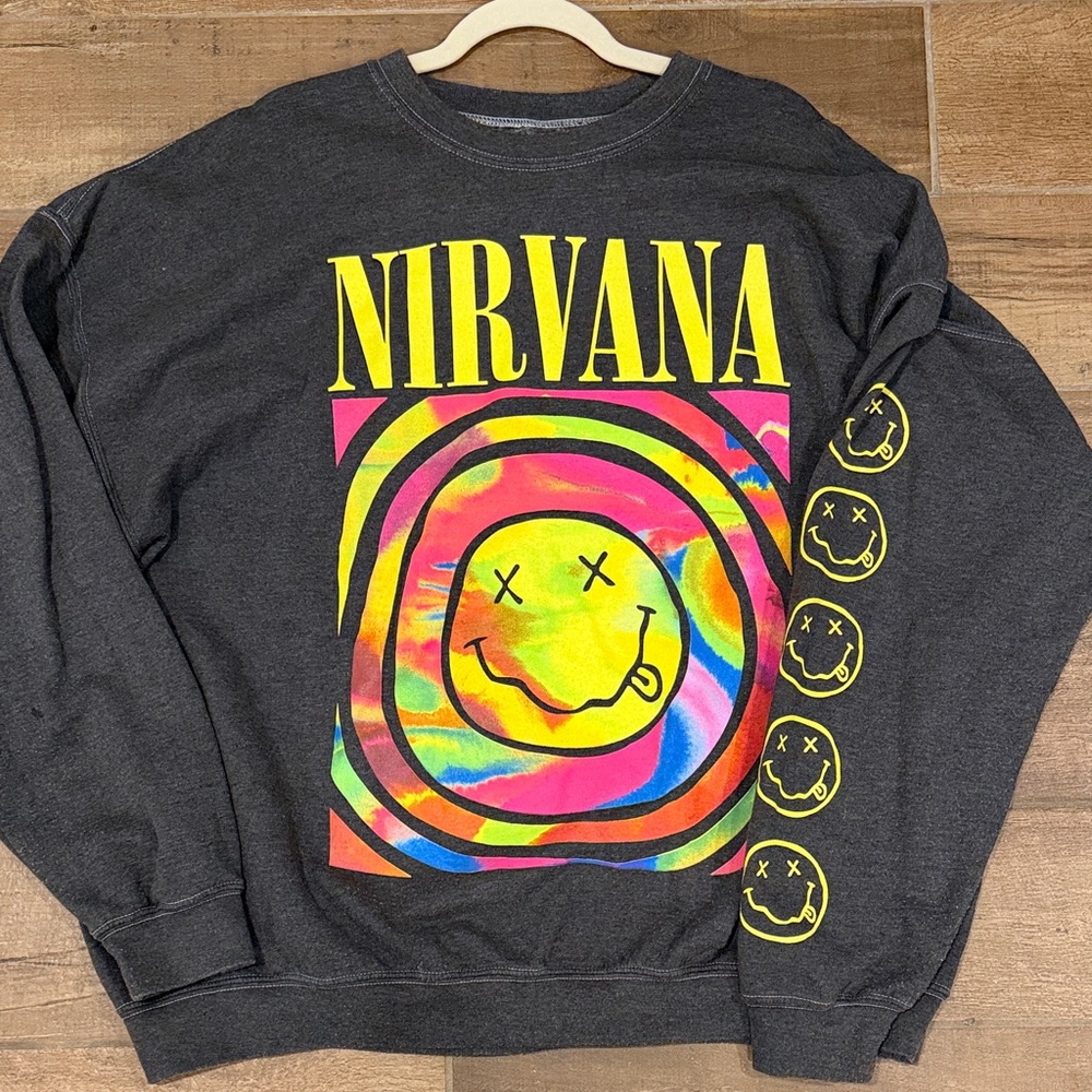NIRVANA grey Sweater with Colorful Graphic